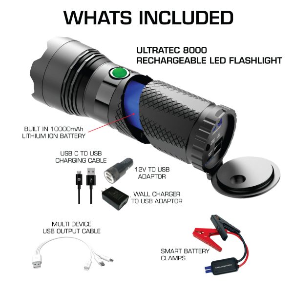 Smartech Ultratech-8000 8000 Lumen Rechargeable Flashlight with 10000 mAH Jump Starter and Power Bank - Image 8