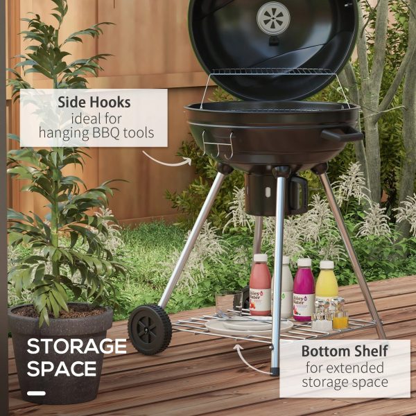 Outsunny 21" Kettle Charcoal BBQ Grill with Wheels, Barbecue, Green - Image 5