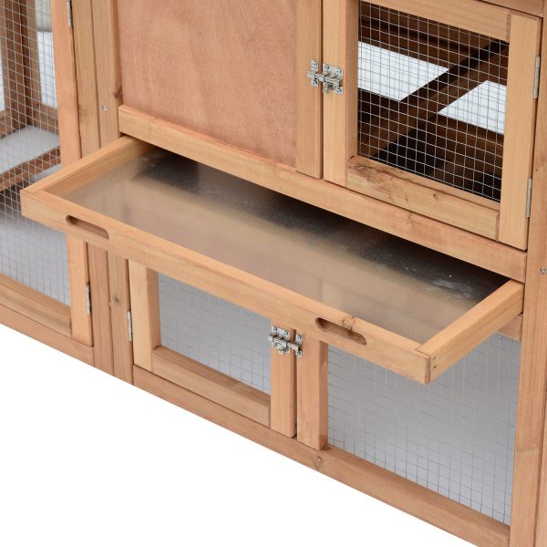 PawHut 80" Chicken Coop, Wooden Outdoor Chicken Cage Poultry Hen House with Nesting Box, Double Runs, Removable Tray, Ramps, for Garden Backyard - Image 8
