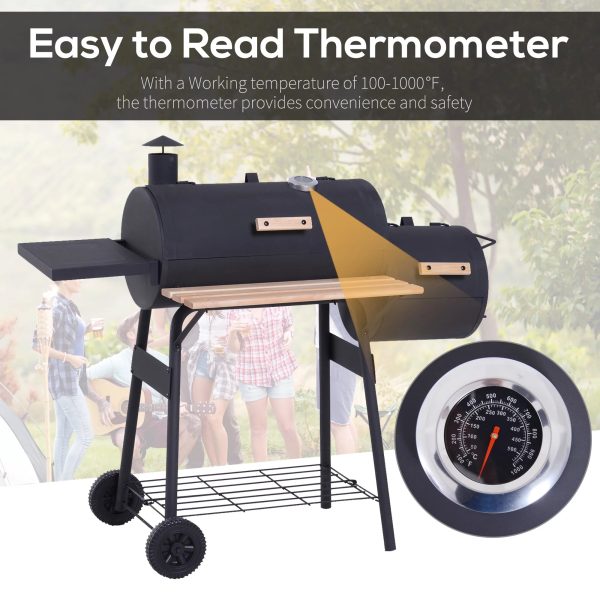 Outsunny 48" Steel Portable Backyard Charcoal BBQ Grill and Offset Smoker Combo - Image 2