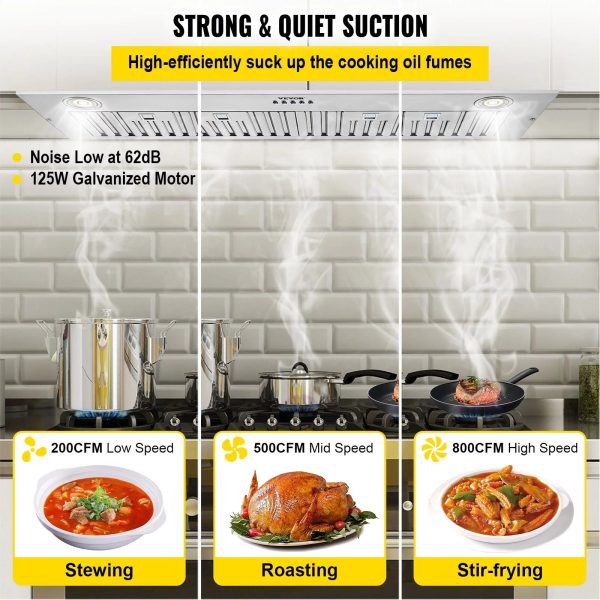 VEVOR Insert Range Hood 800CFM 3-Speed Inch Stainless Steel Built-in Kitchen Vent 30In - Image 3
