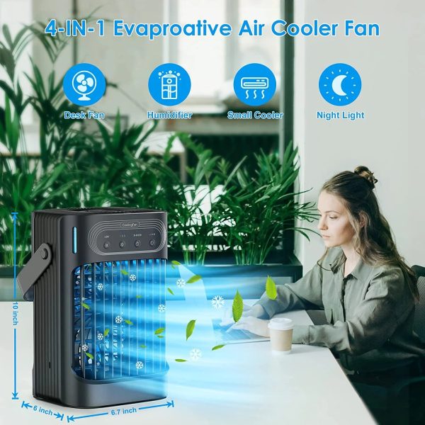 Portable Air Conditioners Cooling Fan – VICELEC Evaporative Mini Air Conditioner Portable with 3 Cool Mist & 3 Speeds, 7 Night Light & 2-8H Timer, Personal Air Cooler for Bedroom Office Camping - Image 3
