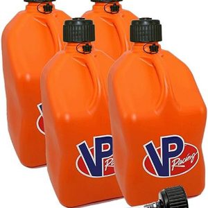 VP Racing Fuels Motorsport 5 Gallon Square Plastic Utility Jug Orange & 14 Inch Hose (4 Pack)