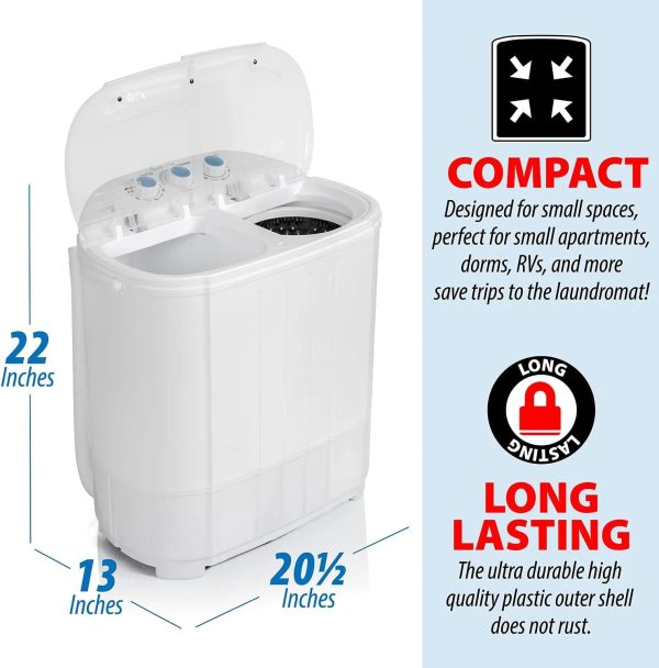 Home Compact Washing Machine with Twin Tub for Wash and Spin Dry, Portable, Built-in Gravity Drainage System, Agitation Wash Cycles, Use Less Soap and Water, for Dorms, Apartments, RVs - Image 6