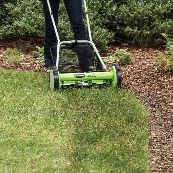Greenworks 16-Inch Reel Lawn Mower with Grass Catcher 25052，Black/Green， 47"D x 22"W x 29.75"H💝 Last Day For Clearance - Image 3