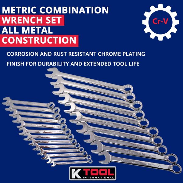 K Tool International 41803 Metric Combination Wrench Set for Garages, Repair Shops, and DIY, Chrome Plated, 12-point, Laser Engraved, Corrosion/Rust Resistant, 8-32mm Wrenches, 23-slot Sleeve - Image 5