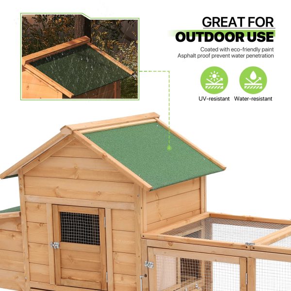 Magshion Outdoor Chicken Coop with Nesting Box, 80 inch Wooden Rabbit Hutch Poultry House with Run Cage, Slide-Out Tray and Waterproof Roof for Garden Backyard, Natural - Image 3