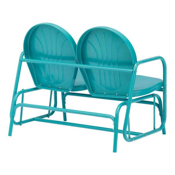 Mainstays Retro Teal Outdoor Steel Glider Loveseat - Image 5