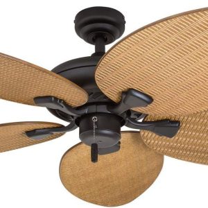 Honeywell Palm Valley 52" Bronze Tropical Ceiling Fan with 5 Palm Blades, 4 Arm Light Kit, Pull Chains & Reverse Airflow