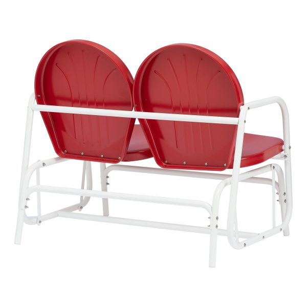 Mainstays Retro Red Outdoor Steel Glider Loveseat - Image 2