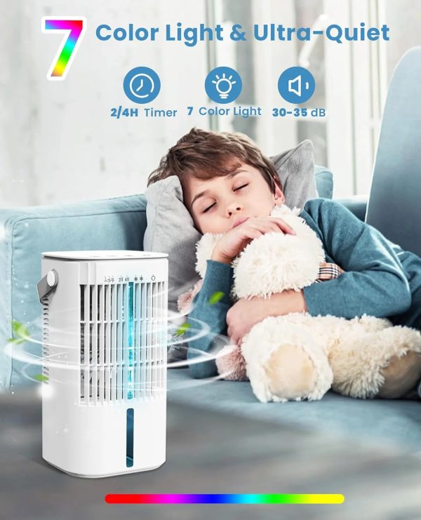 Portable Air Conditioners Fan, Air Cooler Evaporative 180°Auto Rotation, 3 Wind Speed, 2-4H Timer, Mini Cooling Fan for Room Home Bedroom Office - Image 4