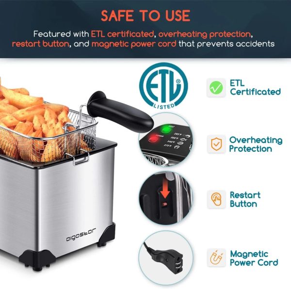 Deep Fryer, Electric Deep Fat Fryers with Baskets, 3 Liters Capacity Oil Frying Pot with View Window, ETL Certificated, 1650W Ushas - Image 3