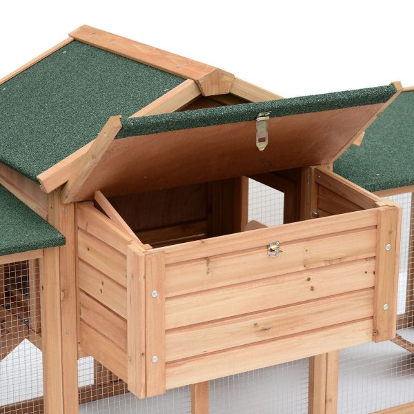 PawHut 80" Chicken Coop, Wooden Outdoor Chicken Cage Poultry Hen House with Nesting Box, Double Runs, Removable Tray, Ramps, for Garden Backyard - Image 9