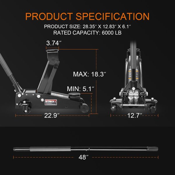 Torin 3 Ton Floor Jack Hydraulic Heavy Duty Steel Car Jack with Quick Lift Dual Pump,Black,W8303-B - Image 3