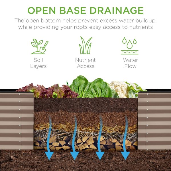 Best Choice Products 8x2x2ft Outdoor Metal Raised Garden Bed, Planter Box for Vegetables, Flowers, Herbs - Taupe - Image 3
