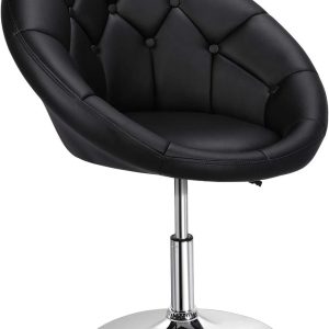 HOMEZY Round Tufted Back Chair Contemporary Height Adjustable, 360° Swivel, Accent Vanity Chair for Living Room, Modern Look, Black