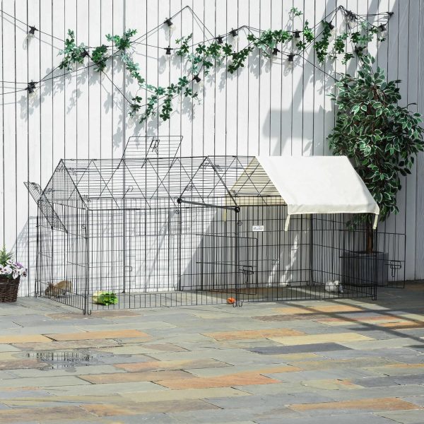 PawHut Catio Metal Chicken Coop, 86.5" x 40.5" Portable Small Animal Playpen for Rabbit, Outdoor Dog Kennel with Water-resistant Cover, Beige - Image 7