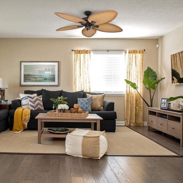 Honeywell Palm Valley 52" Bronze Tropical Ceiling Fan with 5 Palm Blades, 4 Arm Light Kit, Pull Chains & Reverse Airflow - Image 9