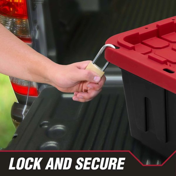 Hyper Tough 50 Gallon Snap Lid Wheeled Plastic Storage Bin Container, Black with Red Lid - Image 8