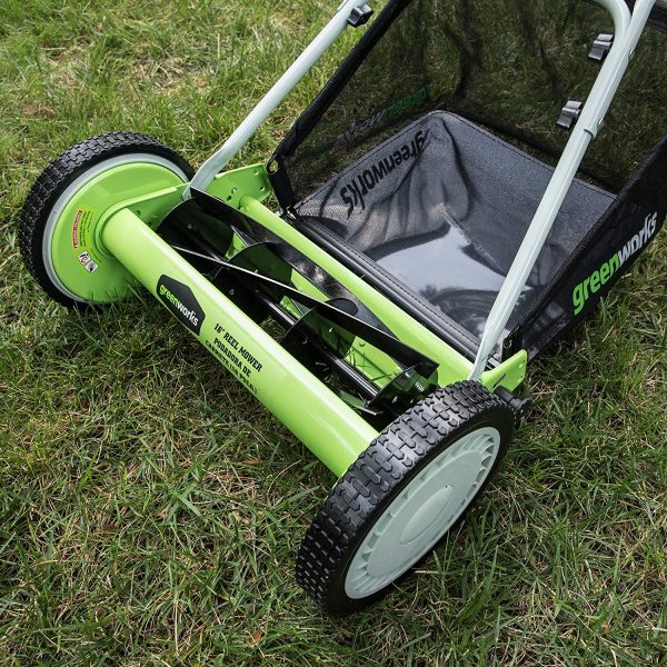 Greenworks 16-Inch Reel Lawn Mower with Grass Catcher 25052，Black/Green， 47"D x 22"W x 29.75"H💝 Last Day For Clearance - Image 9