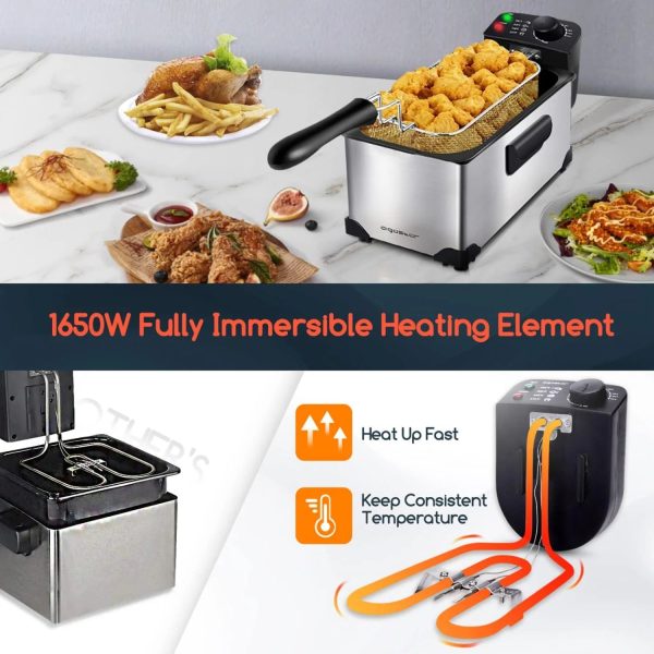 Deep Fryer, Electric Deep Fat Fryers with Baskets, 3 Liters Capacity Oil Frying Pot with View Window, ETL Certificated, 1650W Ushas - Image 5