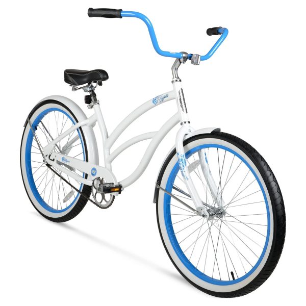 Hyper Bicycle Women's 26 In. Beach Cruiser, White with Blue Rim - Image 4