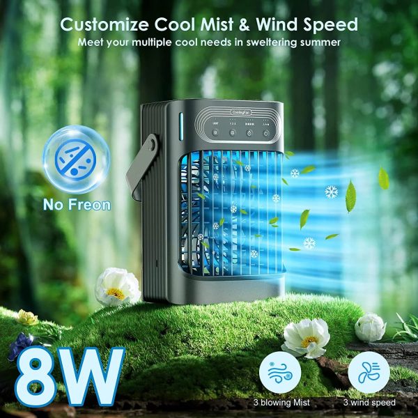 Portable Air Conditioners Cooling Fan – VICELEC Evaporative Mini Air Conditioner Portable with 3 Cool Mist & 3 Speeds, 7 Night Light & 2-8H Timer, Personal Air Cooler for Bedroom Office Camping - Image 2