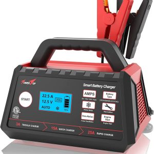 TowerTop Battery Charger, 3/15/25Amp 12V Fully Automatic Smart Trickle Charger, Automotive Battery Maintainer for 12 Volt Lead-Acid and LiFePO4 Lithium Batteries