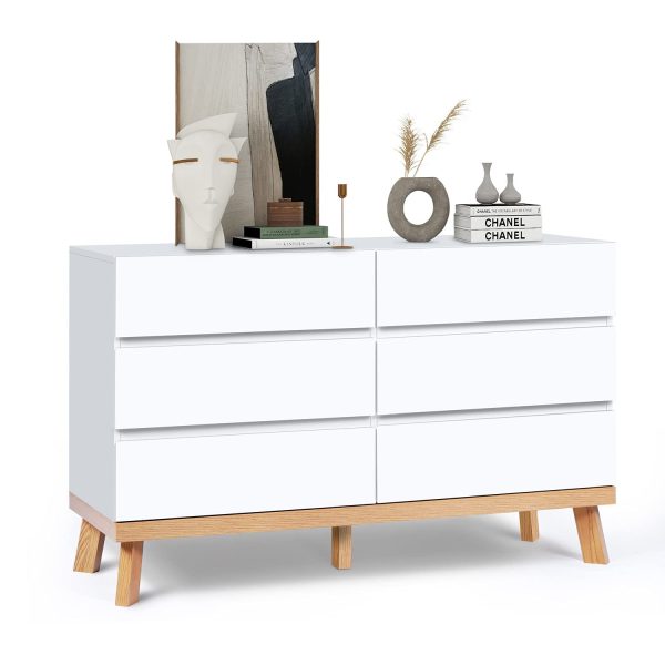 YIGOBUY White Dresser for Bedroom 6 Drawer Double Dresser Chest of Drawers Large Storage Cabinet White Dresser for Bedroom, Living Room, Hallway (White)