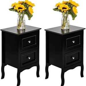 HBLUKDL Night Table Modern Wood Night Stand End Table Wooden Bed Side Tables with 2 Drawers Large Space Brown Size 15.74"(W) x 11.81"(D) x 23.66"(H)