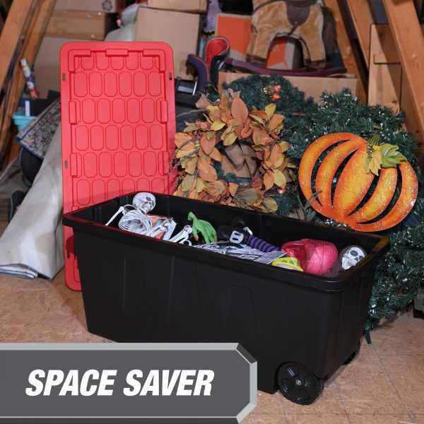 Hyper Tough 50 Gallon Snap Lid Wheeled Plastic Storage Bin Container, Black with Red Lid - Image 7