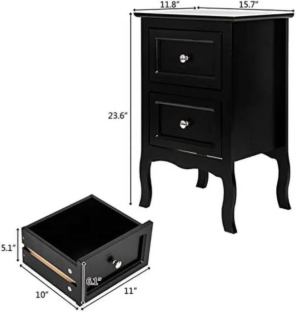 HBLUKDL Night Table Modern Wood Night Stand End Table Wooden Bed Side Tables with 2 Drawers Large Space Brown Size 15.74"(W) x 11.81"(D) x 23.66"(H) - Image 2