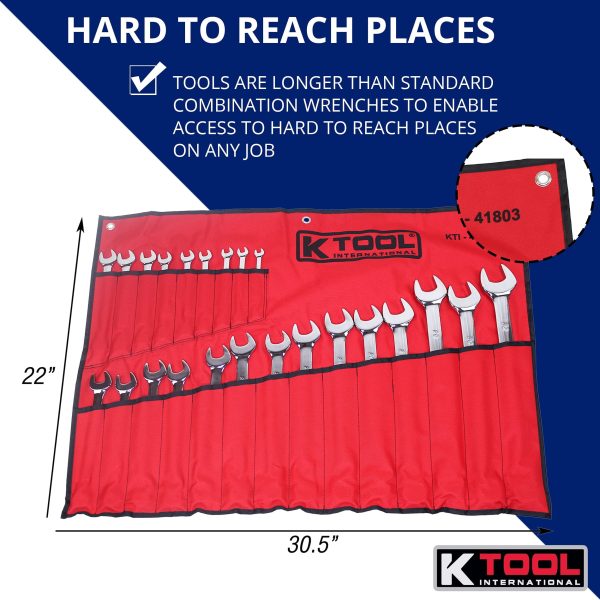 K Tool International 41803 Metric Combination Wrench Set for Garages, Repair Shops, and DIY, Chrome Plated, 12-point, Laser Engraved, Corrosion/Rust Resistant, 8-32mm Wrenches, 23-slot Sleeve - Image 6