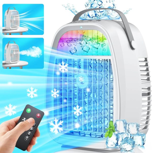 AI Portable Air Conditioners Fan, Evaporative Mini Air Cooler, Misting Humidifier Personal Air Cooler Cooling Fan with Large Water Tank 1000 ML for Home Room Office