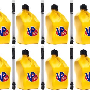 VP Racing 5.5-Gallon Square Motorsport Racing Utility Liquid Fuel Container Jug and 14 In Deluxe Hose Kit and Multipurpose Cap, Yellow 8 Pack