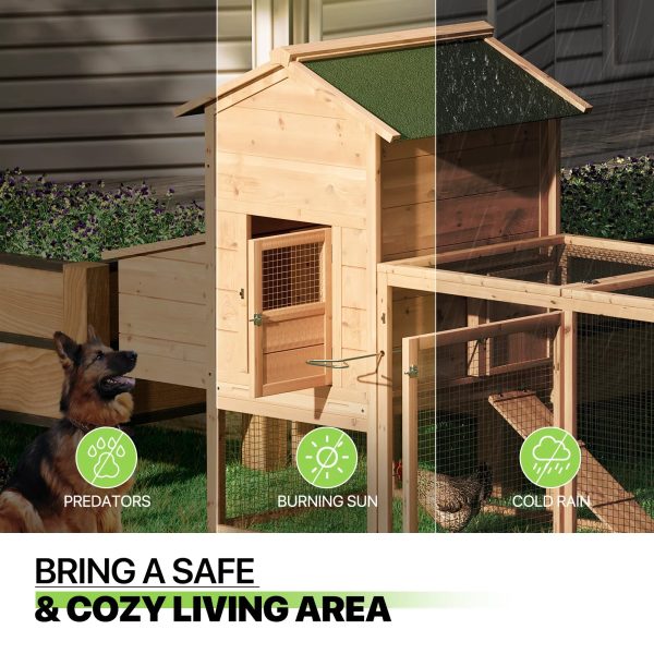 Magshion Outdoor Chicken Coop with Nesting Box, 80 inch Wooden Rabbit Hutch Poultry House with Run Cage, Slide-Out Tray and Waterproof Roof for Garden Backyard, Natural - Image 8