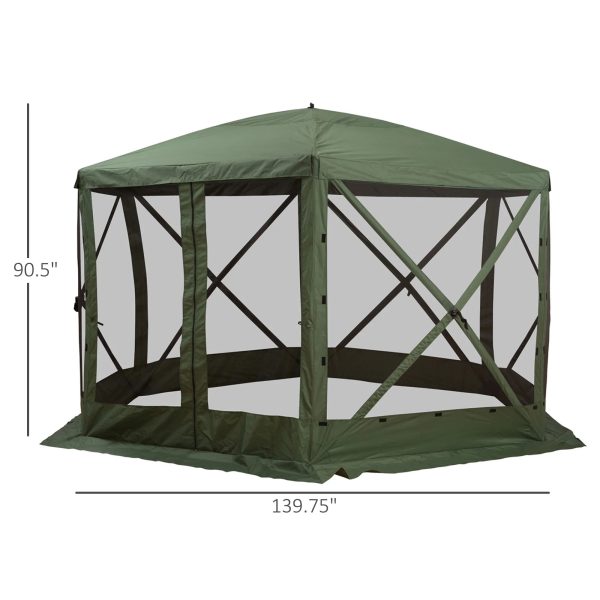 Outsunny 12' x 12' Hexagon Screen House, Pop Up Tent Portable Gazebo Canopy Shelter with Mesh Netting Walls, Carry Bag and Shaded Interior, Green - Image 7