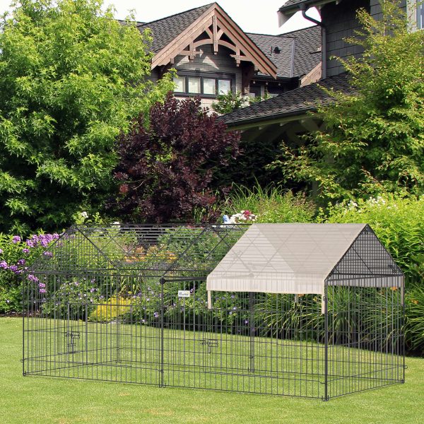 PawHut Catio Metal Chicken Coop, 86.5" x 40.5" Portable Small Animal Playpen for Rabbit, Outdoor Dog Kennel with Water-resistant Cover, Beige - Image 2