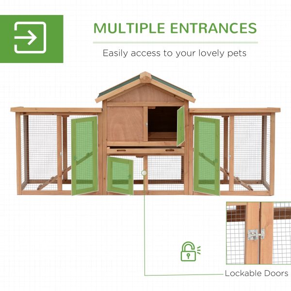 PawHut 80" Chicken Coop, Wooden Outdoor Chicken Cage Poultry Hen House with Nesting Box, Double Runs, Removable Tray, Ramps, for Garden Backyard - Image 4