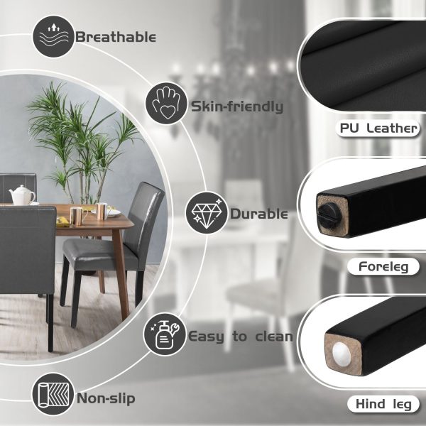 Lacoo Set of 4 Urban Style PU Leather Dining Chairs with Wood Legs, Black - Image 4