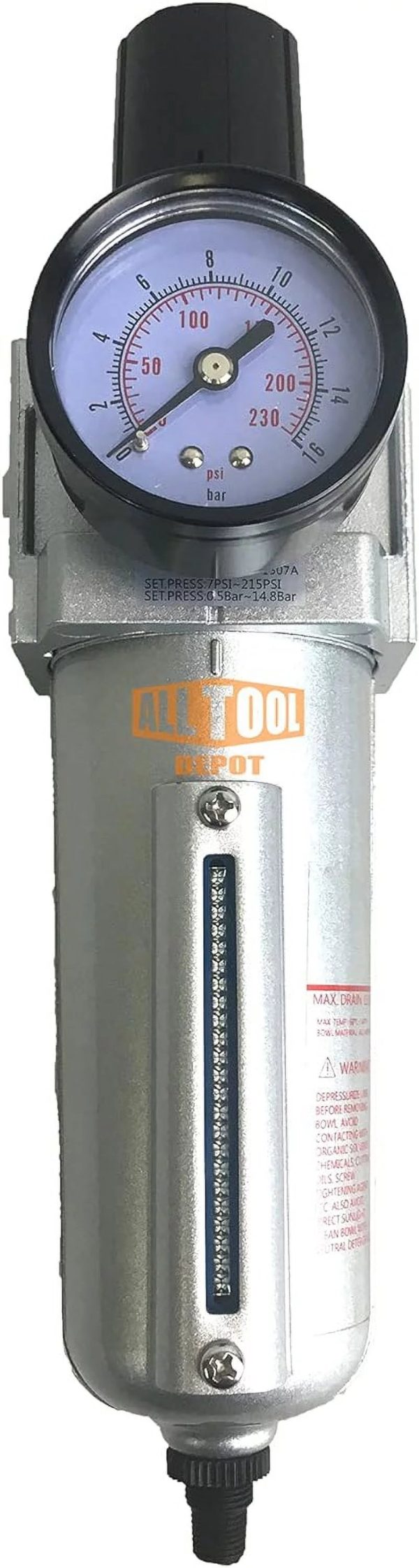 NPT HEAVY DUTY Compressed Air In Line Filter Regulator Combo Piggyback, Metal Bowl, 5 Micron , Adjustable From 7 To 175 PSI (AUTO DRAIN) - Image 7