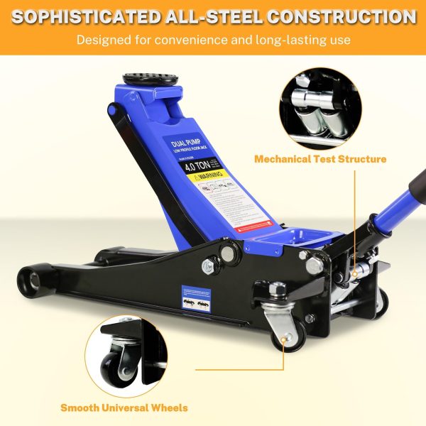 Seizeen 4-Ton Floor Jack, Low Profile Car Jack, Heavy-Duty Trolley Jack Car Lift with Dual Pump Pistons, Lifting Range 4"-21", 8000LBS - Image 6