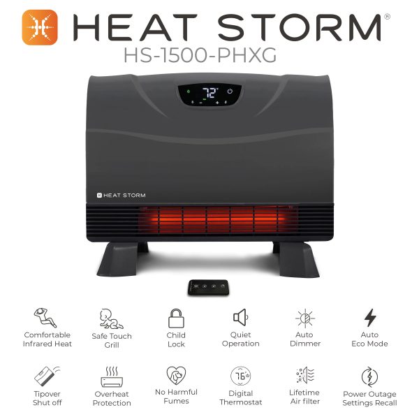 Heat Storm Phoenix 1500 Watt Infrared Floor to Wall Heater Gray - Image 8