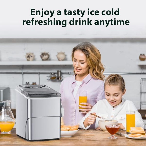Ice Makers Countertop, Self-Cleaning Function, Portable Electric Ice Cube Maker Machine, 9 Bullet Ice Ready in 6 Mins, 26lbs 24Hrs with Ice Bags and Ice Scoop Basket for Home Bar Camping RV(Silver) - Image 7