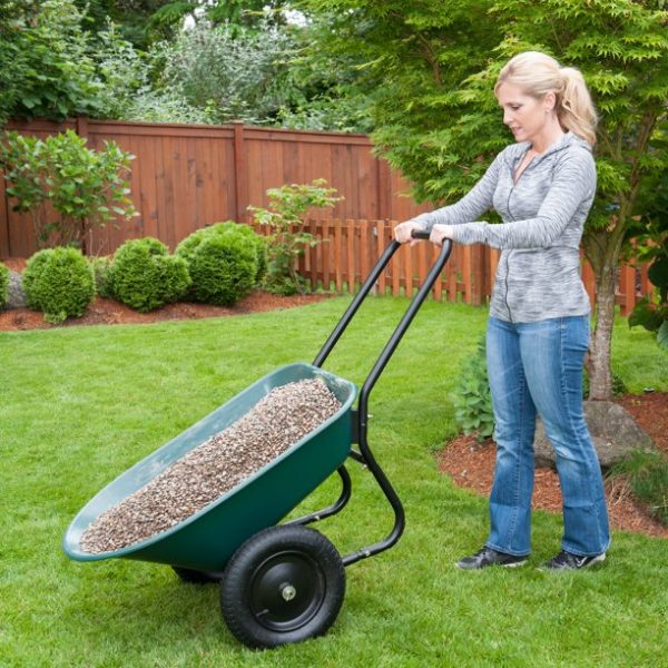 Garden Star Dual Wheel， Poly Tray Yard Rover Wheelbarrow， Green - Image 4